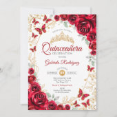 Invitation Quinceanera Floral Or Rouge (Devant)