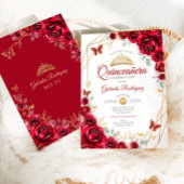 Invitation Quinceanera Floral Or Rouge
