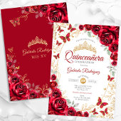 Invitation Quinceanera Floral Or Rouge
