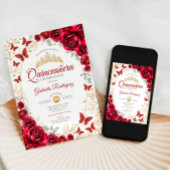 Invitation Quinceanera Floral Or Rouge