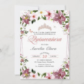 Invitation Quinceañera Floral Papillons Espagnol (Devant)