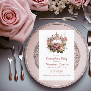Invitation Quinceañera Floral Pincess Crown 15e anniversaire