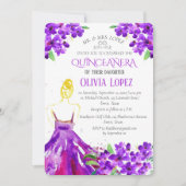 Invitation Quinceañera Floral pourpre 15e anniversaire (Devant)