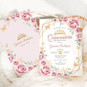 Invitation Quinceanera Floral Rose Or