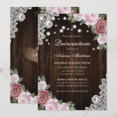 Invitation Quinceañera, Floral rose roux en bois (Devant / Derrière)