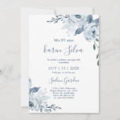 Invitation Quinceanera Florale Bleu Dusty (Devant)