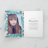 Invitation Quinceañera florale bleu et turquoise (Intérieur)