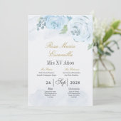 Invitation Quinceanera florale bleue (Debout devant)