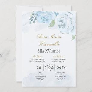 Invitation Quinceanera florale bleue