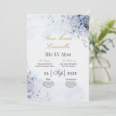 Invitation Quinceanera florale bleue (Debout devant)