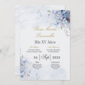 Invitation Quinceanera florale bleue (Devant / Derrière)