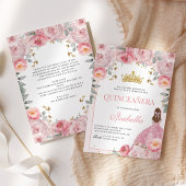 Invitation Quinceanera florale Blush Rose Gold Princess