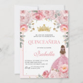 Invitation Quinceanera florale Blush Rose Gold Princess (Devant)