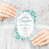 Invitation Quinceanera florale d'argent turquoise