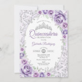 Invitation Quinceanera florale d'argent violet Lilac (Devant)