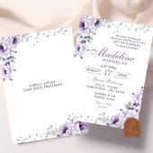 Invitation Quinceanera florale d'argent violet Lilac