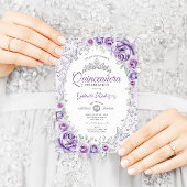 Invitation Quinceanera florale d'argent violet Lilac
