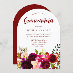 Invitation Quinceanera florale de Boho, vin rouge de Bourgogn
