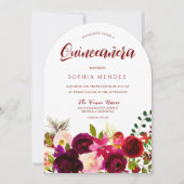 Invitation Quinceanera florale de Boho, vin rouge de Bourgogn (Devant)