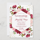 Invitation Quinceanera florale de Bourgogne moderne (Devant)