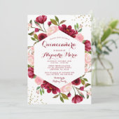 Invitation Quinceanera florale de Bourgogne moderne (Debout devant)
