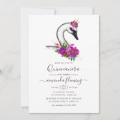 Invitation Quinceanera florale de cygne (Devant)