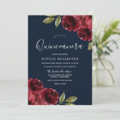 Invitation Quinceanera florale de la Bourgogne et de la Marin (Debout devant)