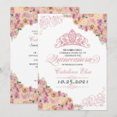 Invitation Quinceanera florale de Peach rose rousse Anniversa (Devant / Derrière)
