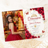 Invitation Quinceanera Florale d'or rouge