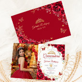 Invitation Quinceanera Florale d'or rouge