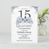 Invitation Quinceanera Florale Dusty Blue 15e anniversaire (Debout devant)