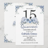 Invitation Quinceanera Florale Dusty Blue 15e anniversaire (Devant / Derrière)