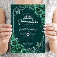 Quinceanera Florale Émeraude Vert Argent