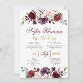 Invitation Quinceanera florale espagnole de Bourgogne (Devant)