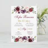 Invitation Quinceanera florale espagnole de Bourgogne (Debout devant)