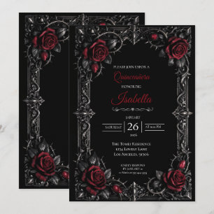 Invitation Quinceanera Florale Gothique Rouge Hall