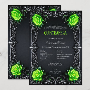 Invitation Quinceanera Florale Gothique Verte Hall
