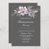 Invitation Quinceanera Florale Gris d'hiver (Devant / Derrière)