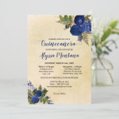 Invitation Quinceanera Florale Masse Bleue Royale & Réception (Debout devant)