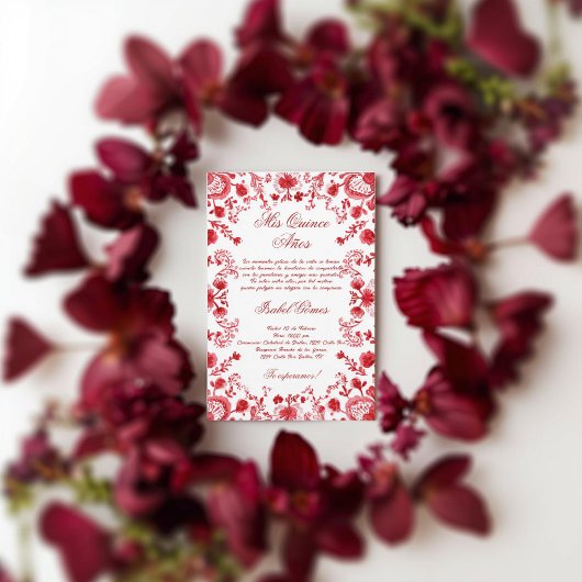 Invitation Quinceañera florale mexicaine