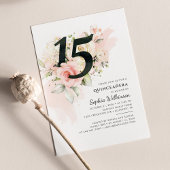 Invitation Quinceanera florale moderne 15e anniversaire rose
