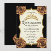 Invitation Quinceanera Florale Noir et Or (Devant / Derrière)