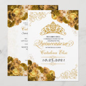 Invitation Quinceanera Florale Or Anniversaire (Devant / Derrière)