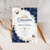 Invitation Quinceanera florale or marine