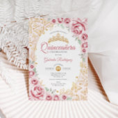 Invitation Quinceanera Florale Or Rose