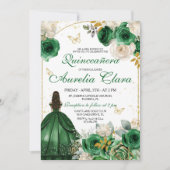Invitation Quinceanera Florale Or Vert (Devant)