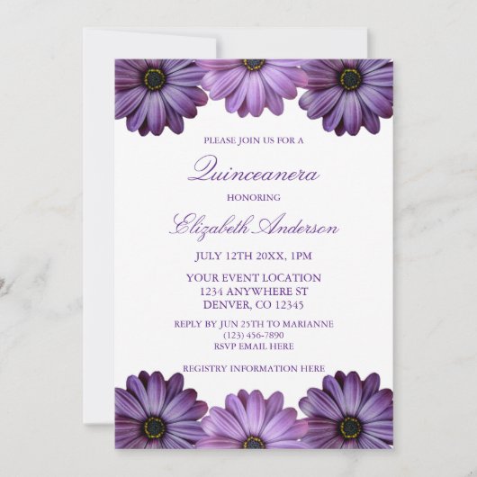 Invitation Quinceanera florale pourpre (Devant)