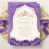 Invitation Quinceanera florale pourpre Élégante Couronne