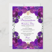 Invitation Quinceanera florale pourpre et or (Devant)