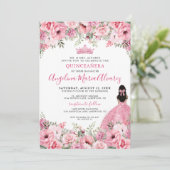 Invitation Quinceanera florale rose (Debout devant)